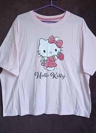 Футболка женская розовая kitty,  xl, eur 46-48