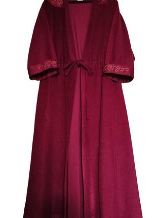 Винтажный велюровый халат st michael made in u9 длинный бордовый халат с вышивкой бархатистый халат размер l xl винный багровый халат vintage на запах