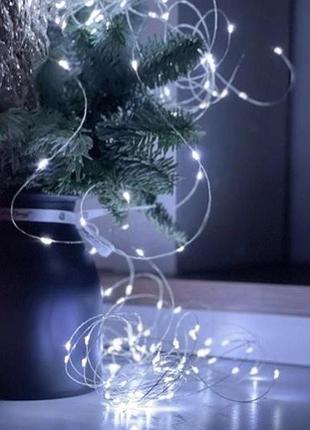 Гирлянда на батарейках + usb 10m 100 led w белая 7291