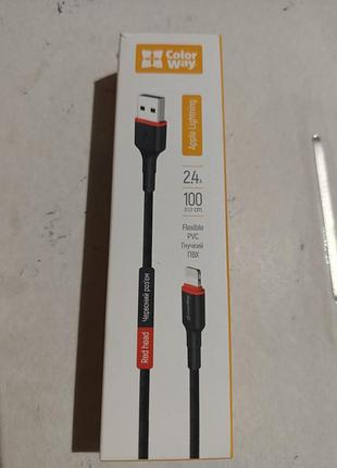 Кабель зарядки color way 2,4a 1m usb+lightening быстрая зарядка.новый.