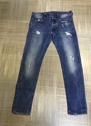 G-star raw💙чоловічі класичні джинси  штани прямі сині рвані💛розмір l-50 чоловічий одяг/унісекс