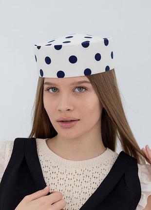 Капелюх таблетка льняна в синій горох d.hats