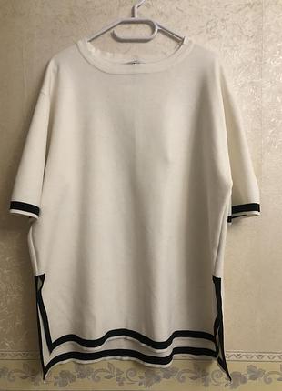 Трикотажная кофта белого цвета с черной отделкой из плотной ткани, размер l, xl, zara