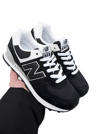 Мужские кроссовки new balance 574 черные с белым
