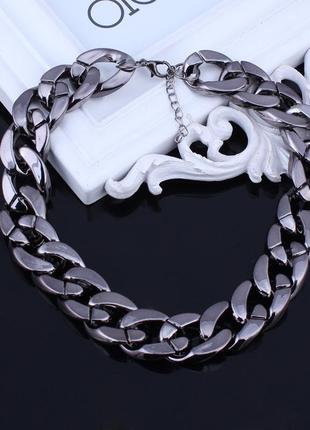 Крупная цепь колье ожерелье чокер золото серебро черный1 фото