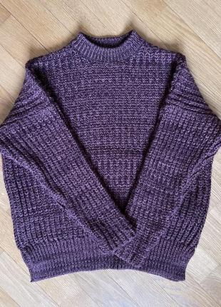 Тёплый бордовый вязанный свитер pull & bear xs