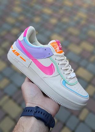 N1ke air force 1 shadow бежевые с малиной