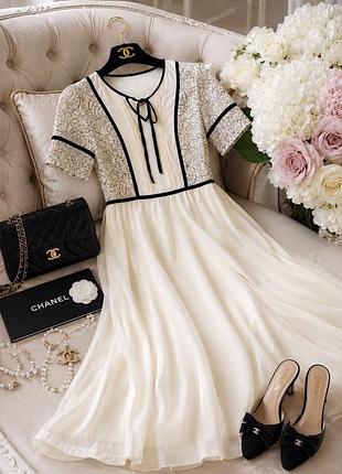 Молочна сукня із мереживом h&m