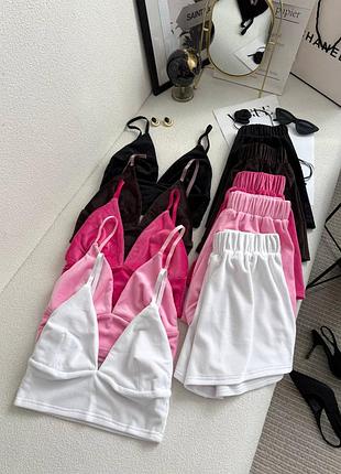 Топ с шортами, велюр, 42-44-46 (onesize) / белый, беж, барби, малина, черный, шоколад