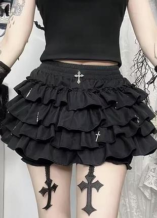 Готична багатоярусна  міні спідниця-шорти з підвісками у стилі gothic lolita