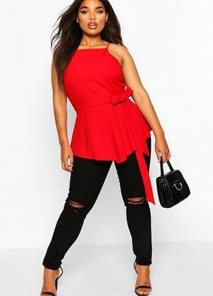 Блуза boohoo красного цвета с поясом - новая, размер m, вечерний стиль