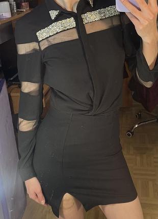 Блуза сорочка зі вставками сітка