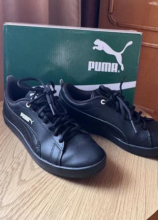 Жіночі кросівки чорні шкіряні кеди puma smash v2 l 36 розмір