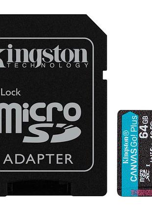 Карта памяти microsd kingston 64gb canvas go! plus, скоростная class 10 u3 v30 a2, для игр и 4k съемки