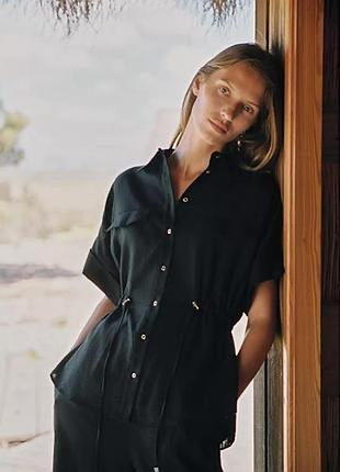 Сорочка з льону в стилі сафарі zara