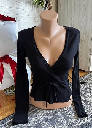 Чорна кофтинка на запах з домішкою кашеміру massimo dutti