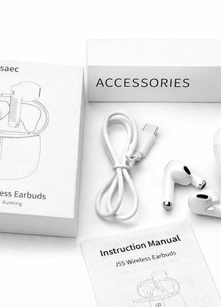 Беспроводные наушники tws j55 bluetooth 5.3 белые с led дисплеем заряда hi-fi с микрофоном