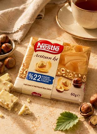 Шоколад nestle artizan | şi белый шоколад с фундуком и ореховой пастой 60 г