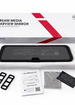 Зеркало видеорегистратор t30 1080p stream media rearview mirror с задней камерой