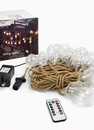 Гирлянда led лампочки ретро 220v с пультом теплый белый для улицы сада террасы