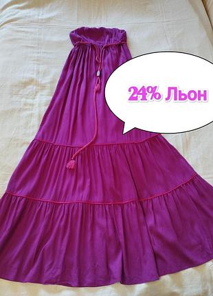 24% лен, фиолетовое длинное платье без бретельков, forum, s/36