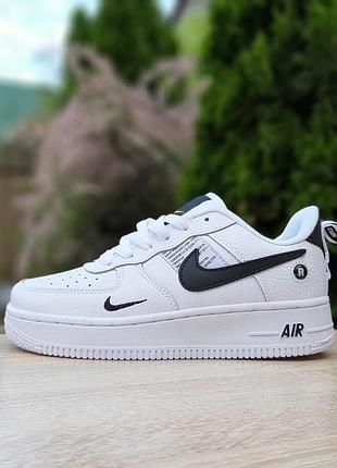 N1ke air force 1 lv8 низкие белые черная запятая