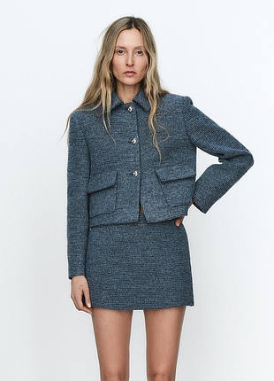 Твідовий жакет zara синього кольору, р. xs