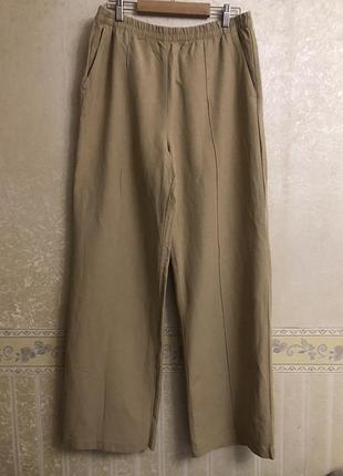 Штани труби, h&m, бленд льону, розмір м,l, бежевого кольору, зверху резинка, спереду шов