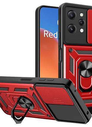 Чехол fiji camera defence для xiaomi redmi 12 бампер с защитой камеры и подставкой red