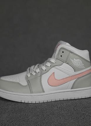 Nike air j0rdan 1 белые с серым и розовым sin