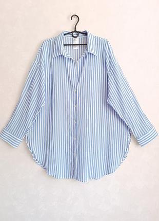100% хлопок удлинённая женская рубашка в полоску h&m  хлопковая длинная рубашка свободного кроя пляжная рубашка туника