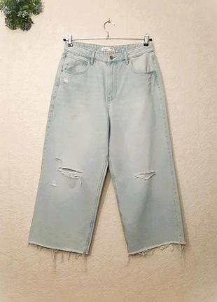 Шикарные джинсовые кюлоты женские джинсы укороченные culotte голубые широкие стиль "рваные" бренд sinsay размер 40 m l