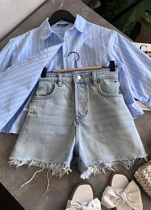 Шорти жіночі h&m джинсові з високою посадкою блакитні розмір м