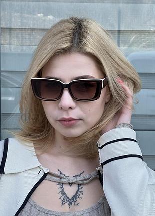 Очки солнцезащитные женские кошечки на узкое лицо коричневые