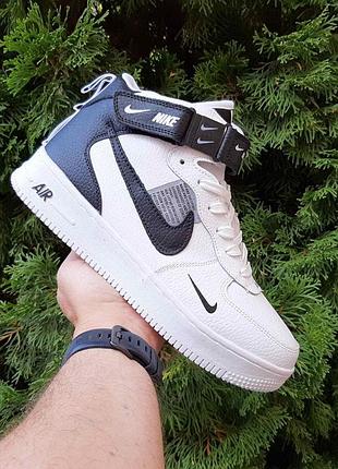 N1ke air force 1 mid lv8 белые с чёрным высокие