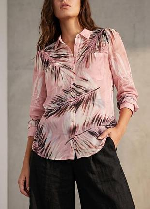 Блуза guess by marciano рожева шифонова з принтом пальмового листя