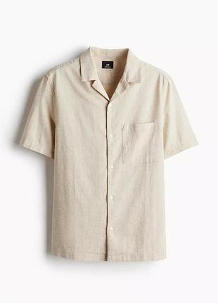 Рубашка  h&m из льняной смеси с короткими рукавами, стандартного кроя.