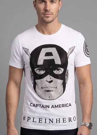 Чоловіча оригінальна футболка philipp plein captain america original зі стразами, нова з бірками та оригінальним пакуванням
