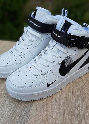 N1ke air force 1 mid lv8 белые с чёрным высокие