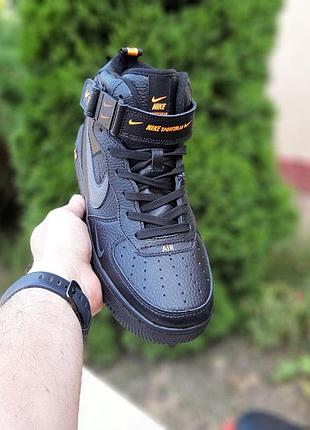 N1ke air force 1 mid lv8 чёрный с оранжевым высокие