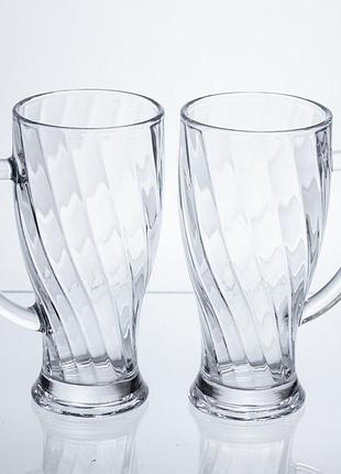 Набір кухлів для пива glass mug скляних 2 штуки по 420 мл hp-17-59