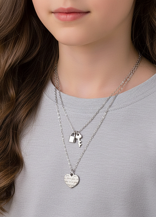 Украшение двойной цепочки сердце ключ замок нержавеющая сталь stainless steel love