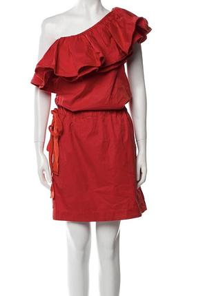 Красное мини-платье lanvin на одно плечо с воланом