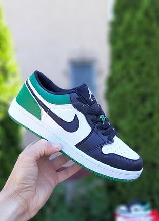 Nike air jordan 1 low низькі білі з чорним і зеленим прескожа