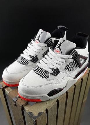 Nike air jordan 4 высокие белые с чёрным и красным топ  кожа  коробки