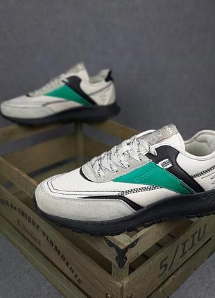 Reebok classic сірі з зеленим замша  текстиль