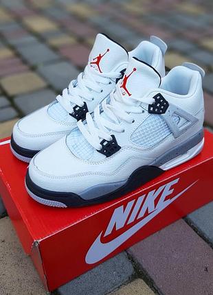 Nike air jordan 4 високі білі з чорносірим червоний язик шкіра топ  супер ціна