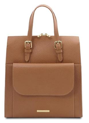 Женский кожаный рюкзак - сумка италия tuscany tl142211 (карамель)