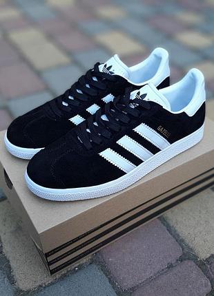 Adidas gazelle чорні з білим замша топ