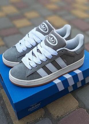 Adidas campus сірі (білі смужки) замша топ супер ціна